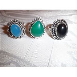 3 Custom Sterling Silver Ladies Rings W/Gemstones, Approx. 30 Grams Silver