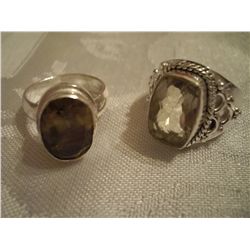 2 Custom Sterling Silver Ladies Rings W/Crystals, Approx. 30 Grams Silver