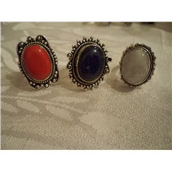 3 Custom Sterling Silver Ladies Rings W/Gemstones, Approx. 30 Grams Silver