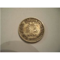 1892 Silver Ceylon 25 Cent Coin