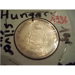 1936 HUNGARY SILVER UNC 2 PENGO FRANZ LISZT, 64% SILVER