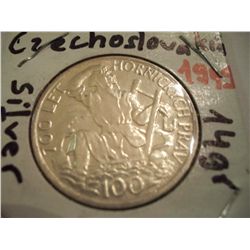 1949 Czechoslovakia 100 Korun - .500 Silver, MS64 UNC
