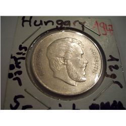 1947 Large Silver Hungary 5 Florint