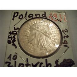Poland Silver 10 Zlotych 1932 High Grade Lustre, 75% Silver
