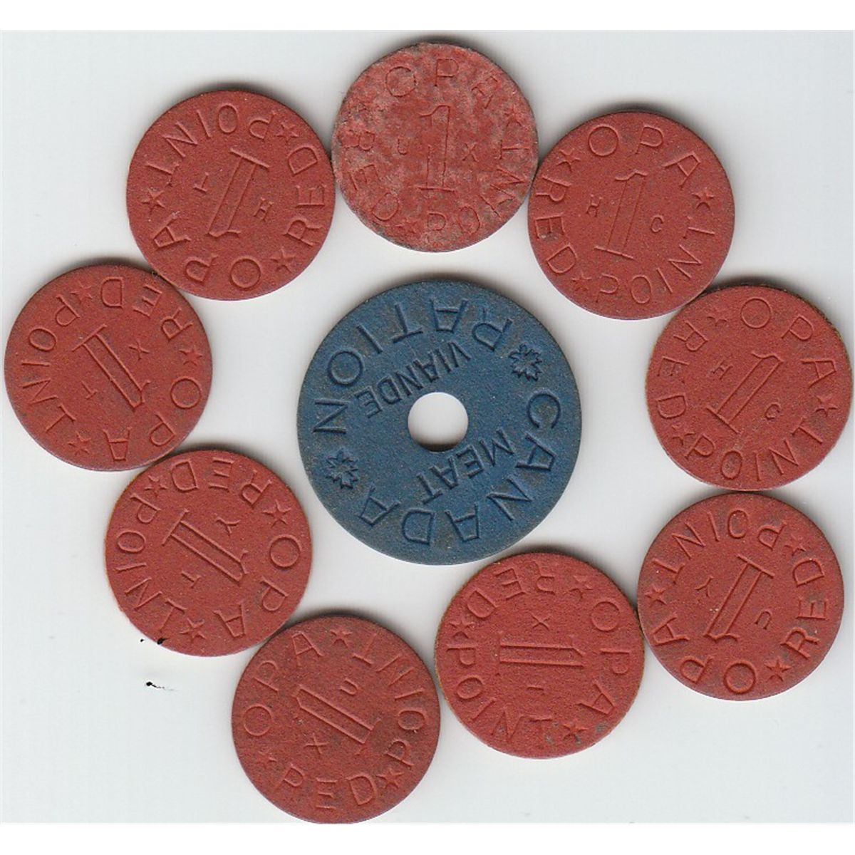 RED AND BLUE CANADA OPA POINT RATION TOKENS