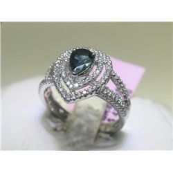 Pear Shape Blue Sapphire Diamond 14K W. Gold Ring 6 3/4