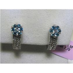 All Diamonds and Blue Diamonds 14K White Gold Earrings
