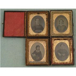 4 Antique Tintype Photos Women in Cases 2 1/2" x 3"