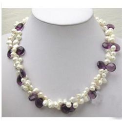 Gorgeous two row white Freshwater pearl and Amethyst N