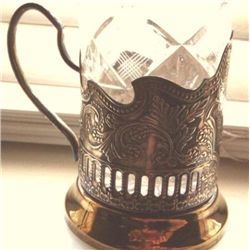 Vintage Russian Cut Crystal glass & Silver Russian Hold