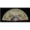 Image 1 : 19th Century Brussels lace fan handpainted with cherubs in a bargeof needlelace and carved blonde to