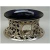 Image 1 : Irish silver dish ring pierced and decorated with flowers, stags and pipe players with blue glass li