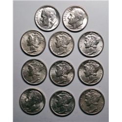 Gem BU Dimes 3-1943D, 1945D, 1939D, 1942D,1943-S, 1935, 1951-S,1953-S, 1949-D