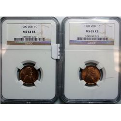 1909VDB Lincoln penny NGC64 and 65 RB