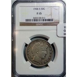 1906S  Barber half $ NGC15   VF GS bid = $95.00