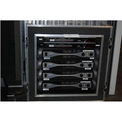 Blue Rack Flight Case w/ 4 QSC PLX-3002 3000 Watt Power Amps + 2 PM22-15 SmartSystems Crossovers