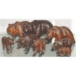 Eight  Black  Forest  carved  wood bears,