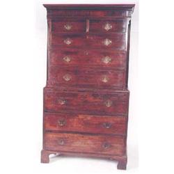 A MID GEORGIAN MAHOGANY CHEST ON CHEST, with