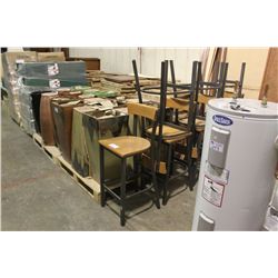 7 METAL AND WOOD BAR STOOLS AND 2 BAR COUNTERS
