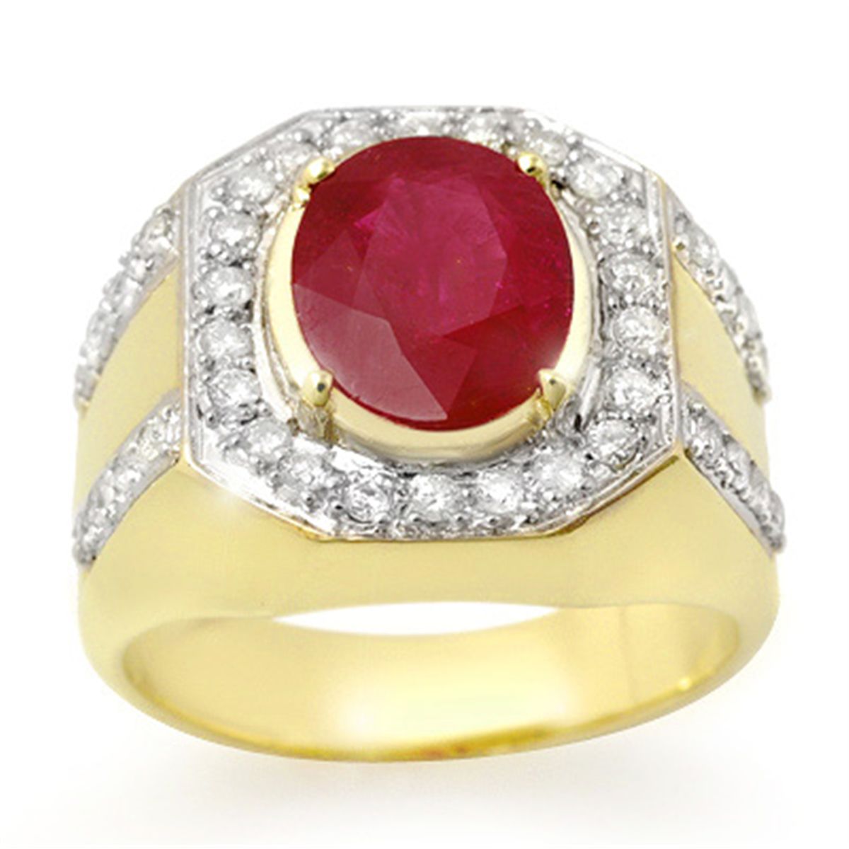 Genuine 4.75 ctw Ruby & Diamond Men's Ring Yellow Gold