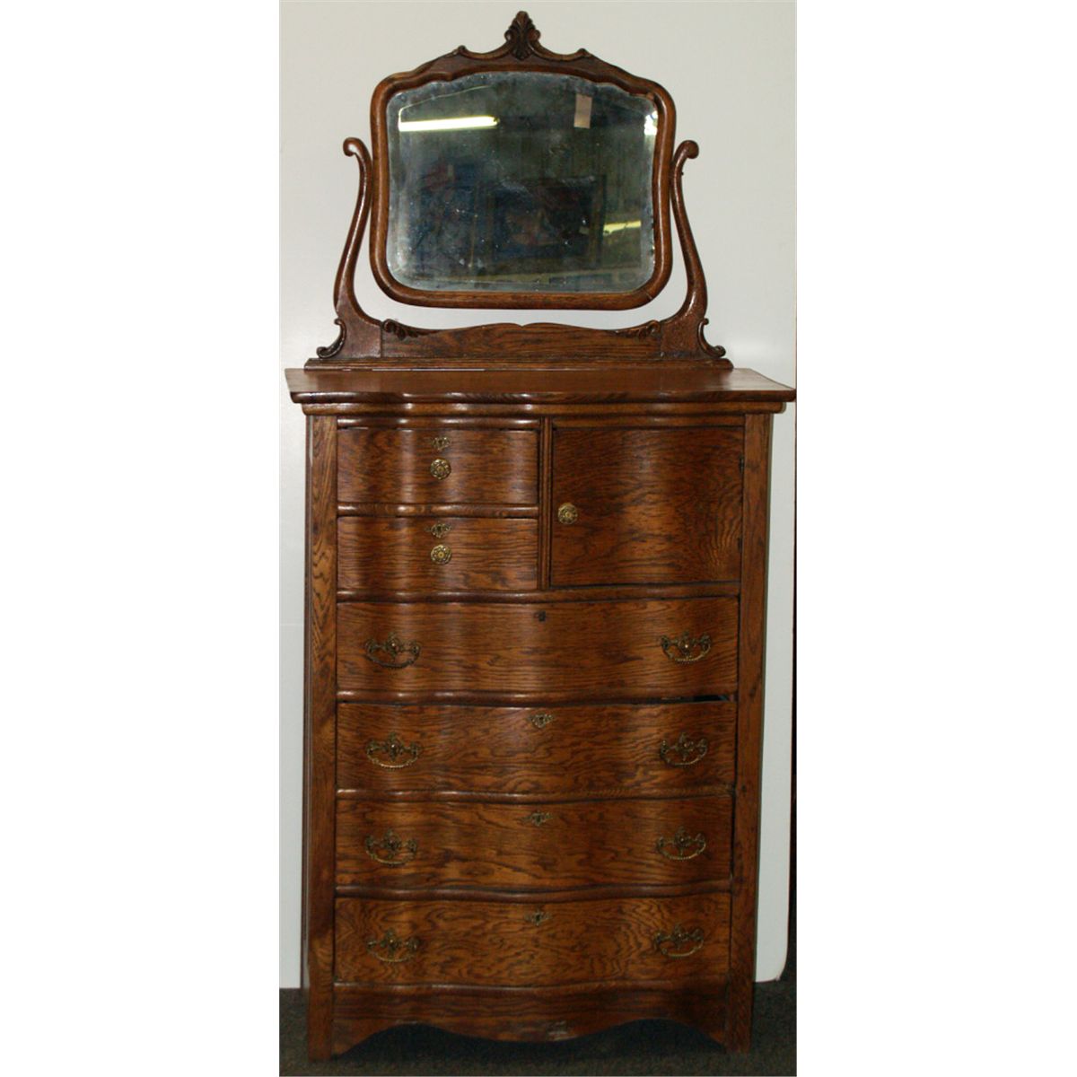 Antique Oak Hi Boy Dresser W Hat Box