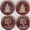 Image 1 : LOT OF 4 CHRISTMAS TREE 1 OUNCE PURE COPPER INGOT ROUND .999 FINE