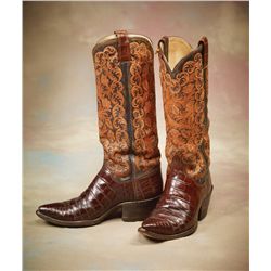 Tooled Rusty Franklin Texas Leather & Gator Cowgirl Boots