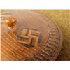Image 3 : HAND CARVED NAZI WOOD JAR-SWASTIKA INLAID TOP WWII ERA