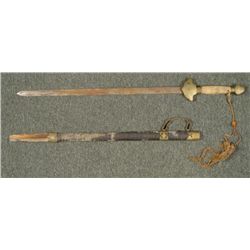 OLD CHINESE SWORD AND SCABBARD--RAYSKIN GRIP 39"