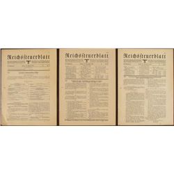 3 ORIGINAL NAZI "REICHSSTEUERBLATT NEWSPAPERS RARE 1940