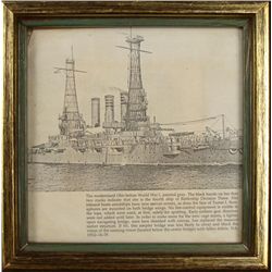 WWI U.S. SHIP U.S.S. OHIO DRAWING FRMD-DEDICATION, ID'D