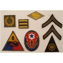 LOT OF 8 WWII US PATCHES--8 ARMORED, ETO ADVANCE,BASE