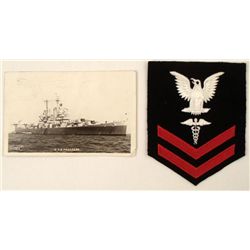 WWII NAVY MEDIC RANK INSIGNIA AND PHOTO OF USS PASADENA