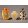 Image 2 : 3 PC Snuff Bottles: Ox Bone, White Jade, Porcelain