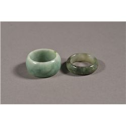 Pair White & Green Jade Rings