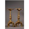 Pair Chinese Brass Candle Tripod Lion Stand Lotus