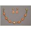 Chinese Coral Bracelet & Earrings 14K Gold