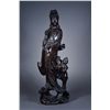 19th C. Chinese Carved Wood Guanyin Silver Inlaid