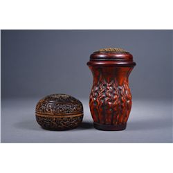 Set of 2: Chinese Carved Bone Box & Cricket Holder