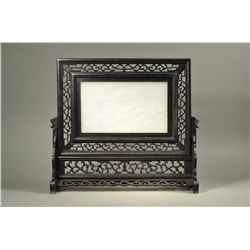 Chinese Pakistan Jade Inset Crane Table Screen