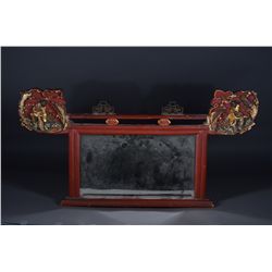 Chinese Mirror with Carved Wood Frame Gilt Gold