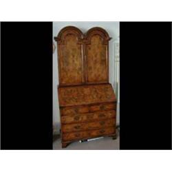 A Queen Anne Style Walnut Bureau Bookcase,...