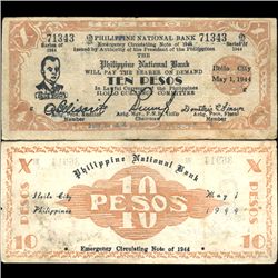 1944 Philippines WW2 10 Peso Guerrilla Note (COI-3884)