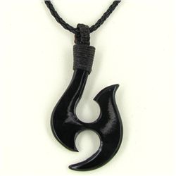 Black Buffalo Horn Fishook Necklace (JEW-3578)