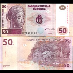 2000 Congo 50 Franc Note Crisp Unc RARE (COI-3892)