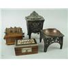 Image 1 : Two Spelter inkwells and 2 postage stamp b...