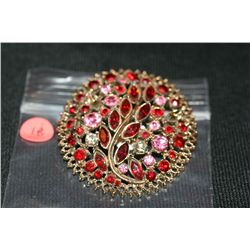 Vintage Pink & Red Crystal Brooch