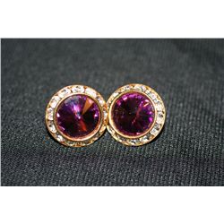 Vintage Costume Jewerly, Amethyst & Rhinestone Post Earrings
