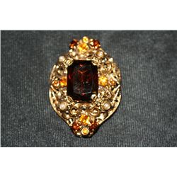 Vintage Garnet Colored Stone Brooch