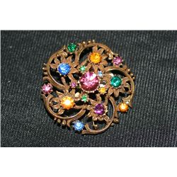 Vintage Multi-Colored Rhinestone Brooch